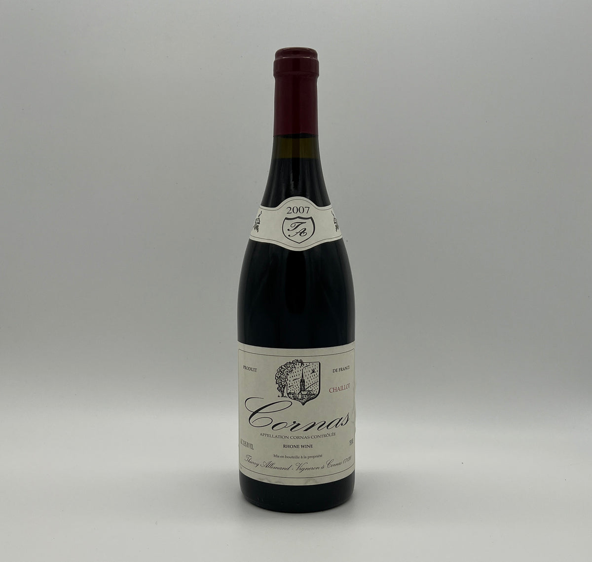 2007 Thierry Allemand Cornas Chaillots, Rhone, France (stained label)