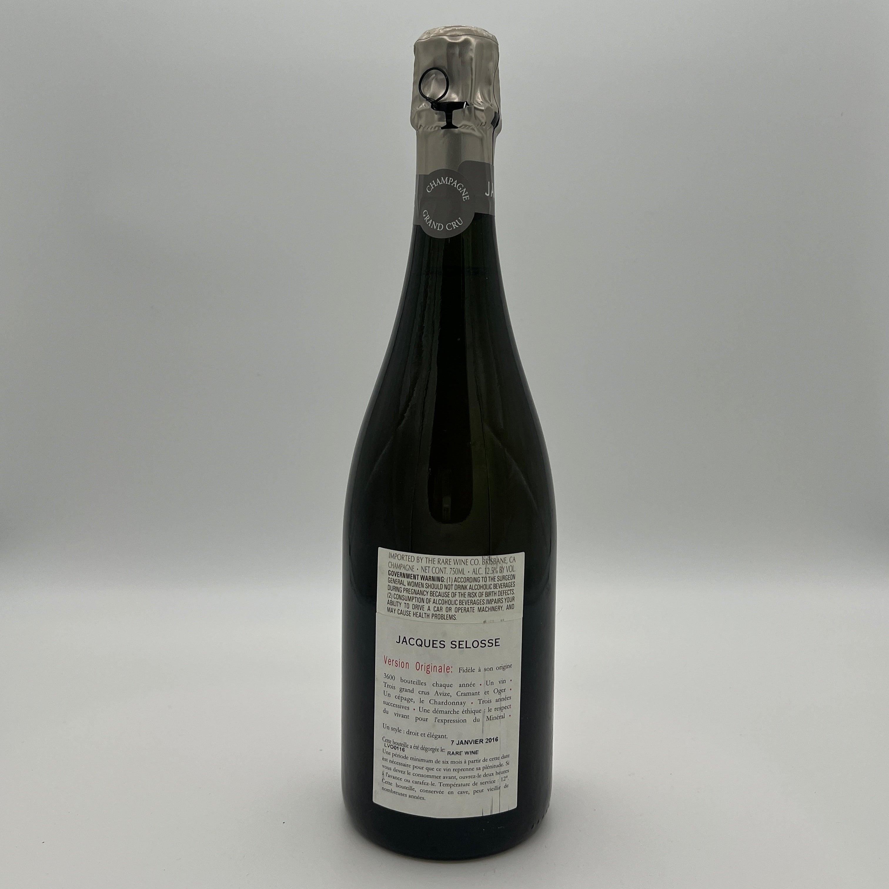 Jacques Selosse V.O. 'Version Originale' Blanc de Blancs Grand Cru Extra Brut, Champagne, France NV (LVO0116 Dis. 1/2016)