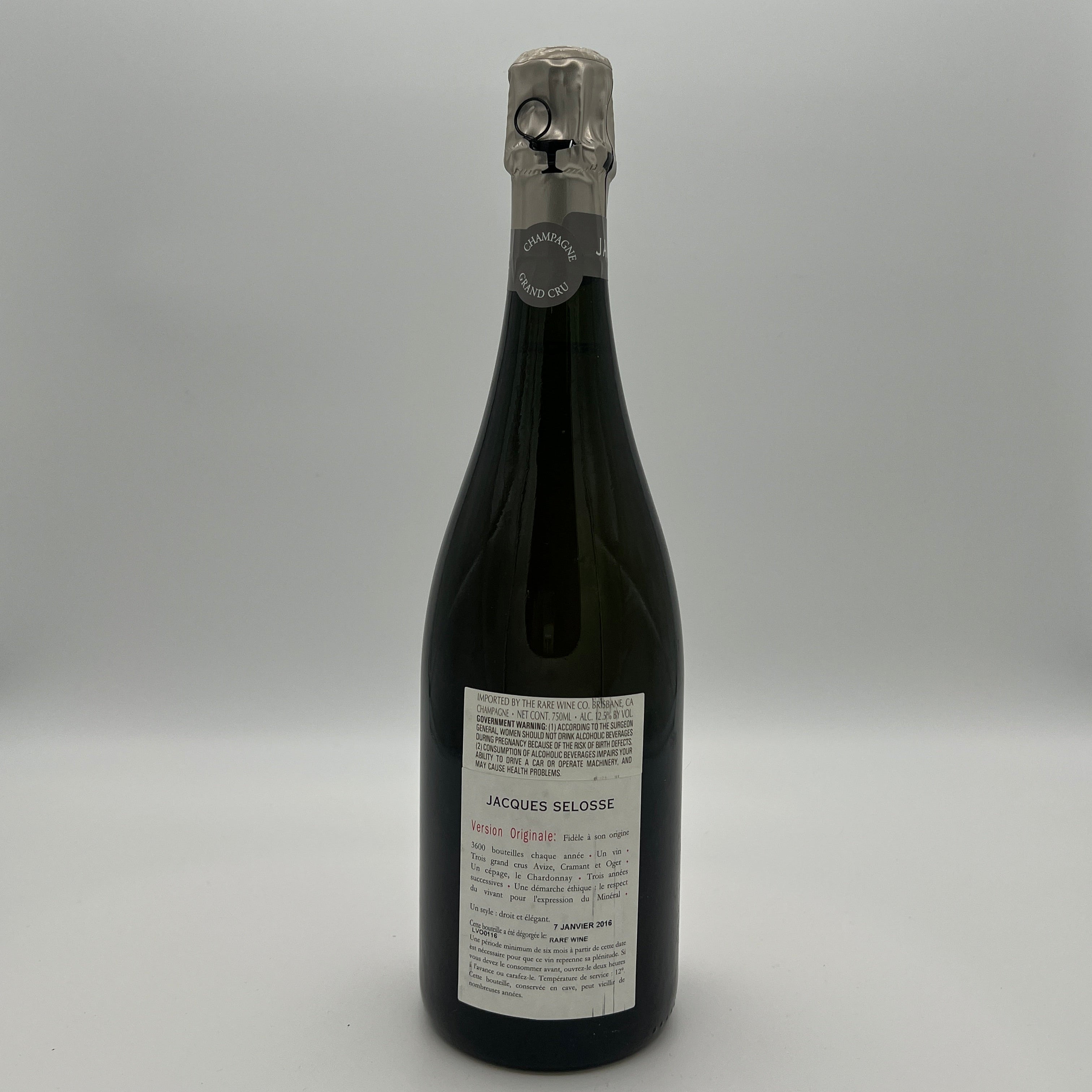 Jacques Selosse V.O. 'Version Originale' Blanc de Blancs Grand Cru Extra Brut, Champagne, France NV (LVO0116 Dis. 1/2016)
