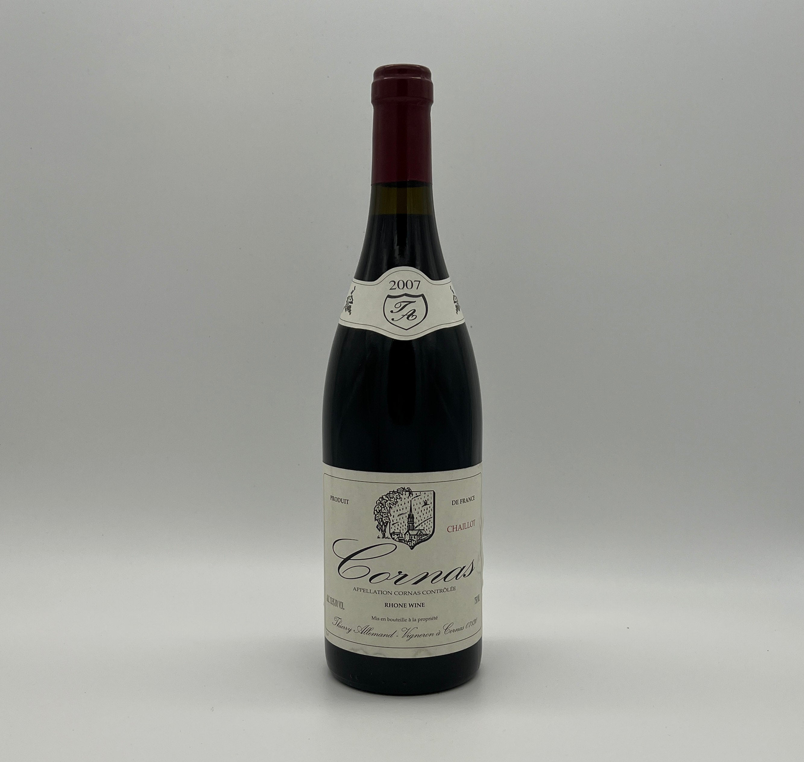 2007 Thierry Allemand Cornas Chaillots, Rhone, France (stained label)
