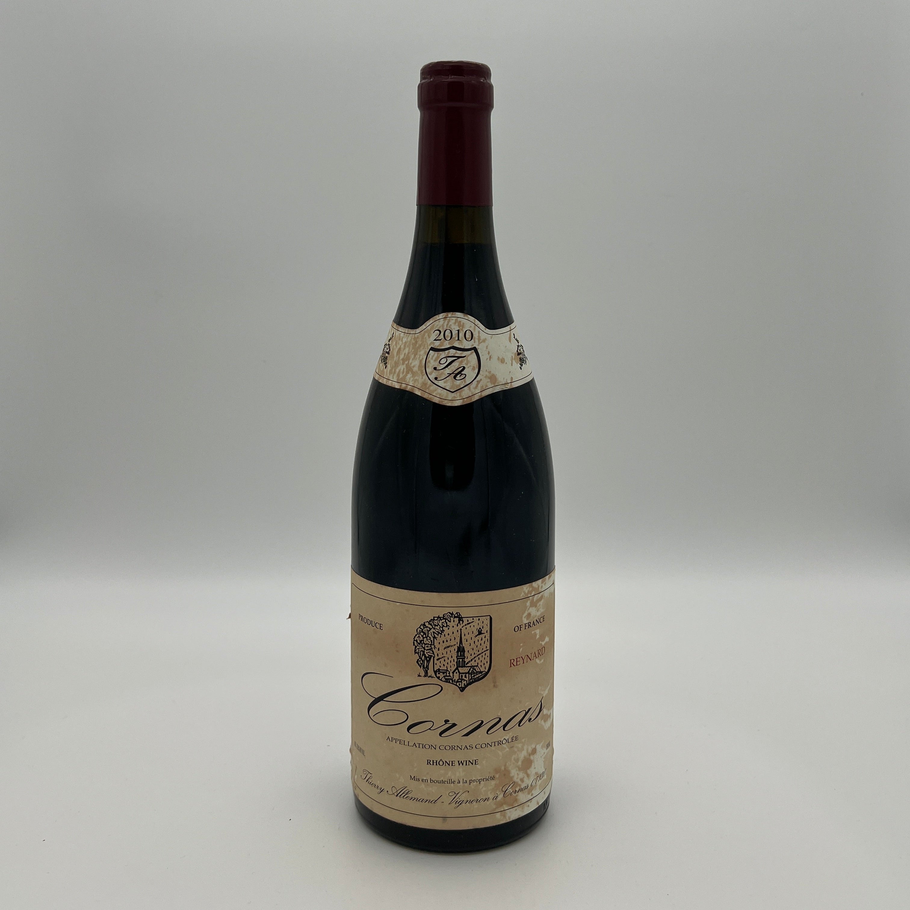 2010 Thierry Allemand Cornas Reynard, Rhone, France (stained label)